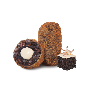 Croquetas de arroz negro y allioli