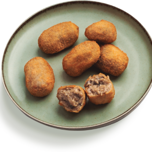 Croqueta de berenjena, miel y queso de cabra